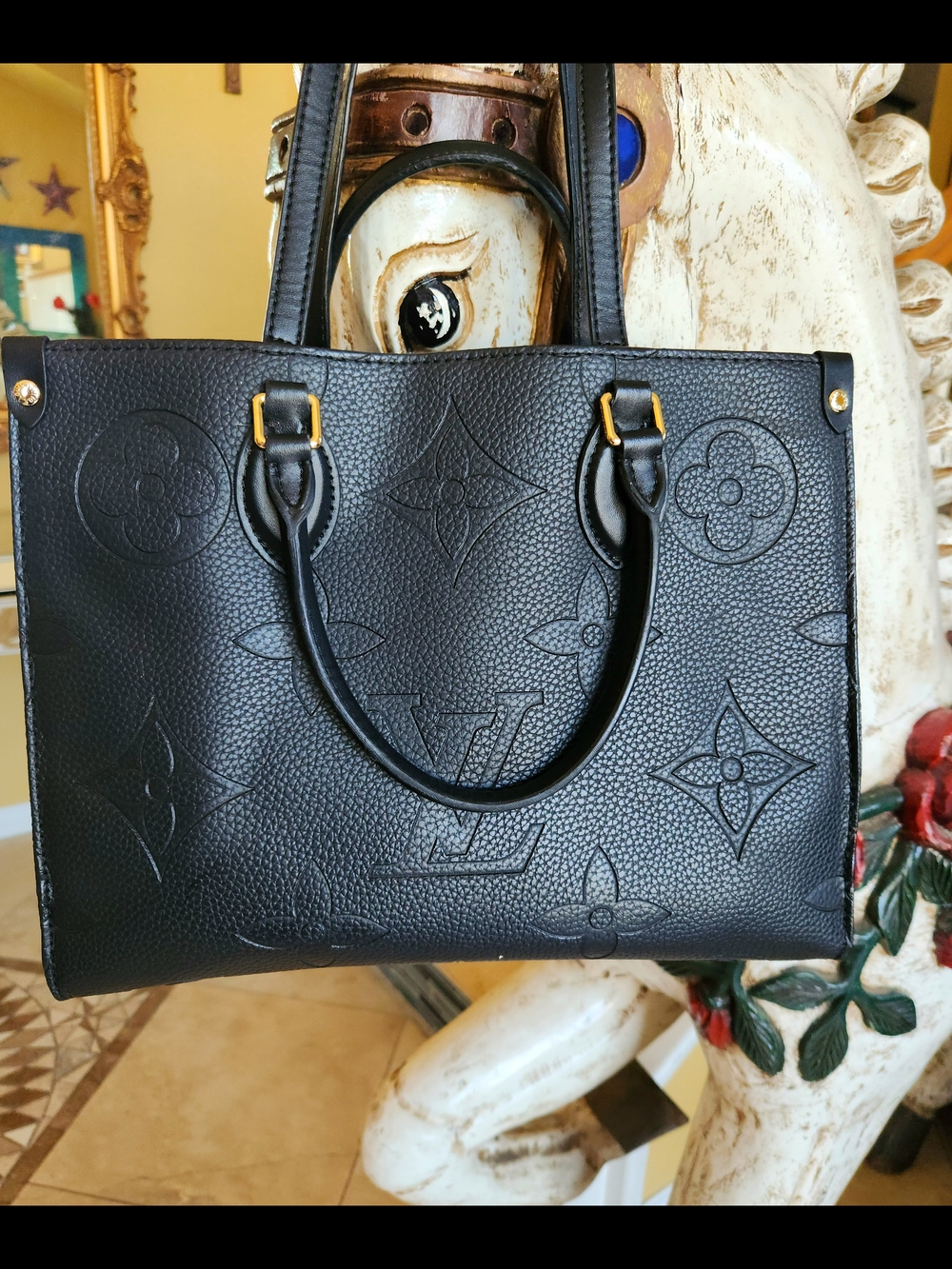 Black Embossed Monogram Tote